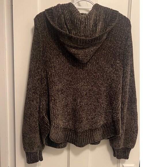 Women's open front chenille cardigan with hood olive green size small - Picture 2 of 6